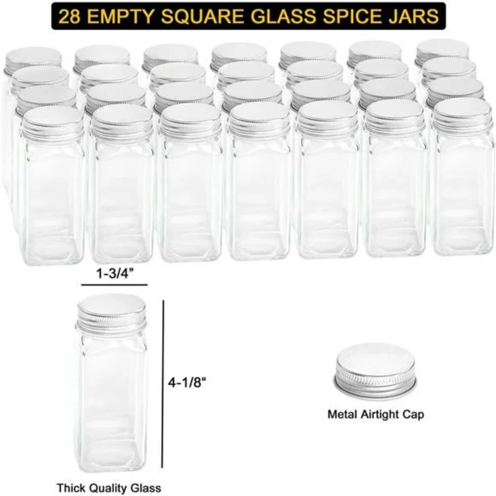 4 tier spice rack with 28 glass jars labels funnel kitchen cabinet pantry storag